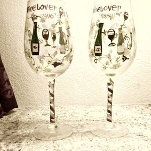 Hand Painted Wine Lover Decorative Glasses Set